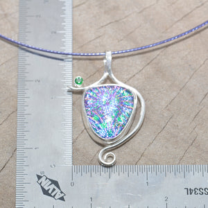 Dichroic glass pendant necklace in a hand crafted setting of sterling silver. (N692)