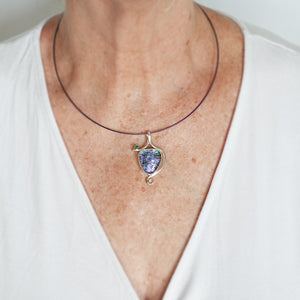 Dichroic glass pendant necklace in a hand crafted setting of sterling silver. (N692)