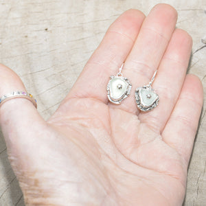 Studded Sea glass earrings in handmade sterling silver settings (E696)