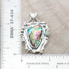 Load image into Gallery viewer, Dichroic glass pendant necklace in a hand crafted setting of sterling silver. (N699)

