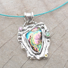 Load image into Gallery viewer, Dichroic glass pendant necklace in a hand crafted setting of sterling silver. (N699)
