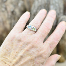 Load image into Gallery viewer, Organic topaz and peridot ring in a hand crafted setting of sterling silver. (R706)
