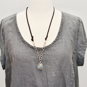 Boho style labradorite pendant necklace in a hand crafted setting of sterling silver. (N725)