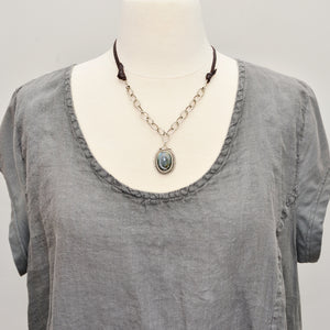 Boho style labradorite pendant necklace in a hand crafted setting of sterling silver. (N725)