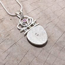 Load image into Gallery viewer, Dichoric glass pendant necklace  in a hand crafted sterling silver setting accented with sparkly cubic zirconias. (N728)
