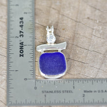 Load image into Gallery viewer, Cobalt blue sea glass necklace in handmade sterling silver setting (N732)
