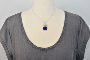 Cobalt blue sea glass necklace in handmade sterling silver setting (N732)