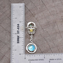 Load image into Gallery viewer, Transformation earrings with dichroic glass cabochons accented with sparkly cubic zirconias in sterling silver. (e739)
