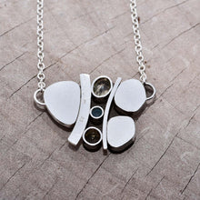 Load image into Gallery viewer, Milk glass and enamel necklace with semi-precious gemstones in a hand crafted setting of tarnish resistant sterling silver. (N740)
