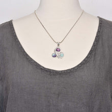 Load image into Gallery viewer, Artisan gemstone pendant necklace with fluorite, amethyst and sea glass in handcrafted setting of sterling silver (N742)
