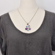 Load image into Gallery viewer, Artisan gemstone pendant necklace with fluorite, amethyst and blue topaz in handcrafted setting of sterling silver (N743)
