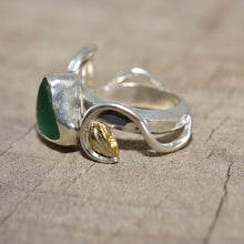 Load image into Gallery viewer, Sea glass ring in a handcrafted setting of sterling silver accented with 18K gold plate. (R761)
