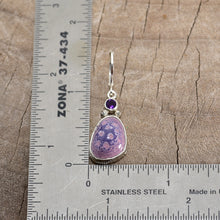 Load image into Gallery viewer, Enamel earrings in tones of pink and purple accented with sparkly amethysts (E762)
