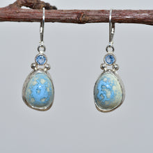 Load image into Gallery viewer, Enamel earrings in tones of yellow and blue accented with sparkly cubic zirconias. (E763)
