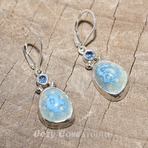 Enamel earrings in tones of yellow and blue accented with sparkly cubic zirconias. (E763)