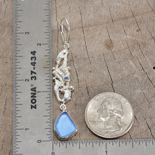 Load image into Gallery viewer, Dramatic long cornflower blue sea glass earrings in hand crafted settings of sterling silver (E772)
