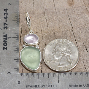 Pale seafoam green sea glass earrings in hand crafted settings of sterling silver (E776)