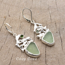 Load image into Gallery viewer, Pale seafoam green sea glass earrings in hand crafted settings of sterling silver (E777)
