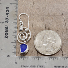 Load image into Gallery viewer, Cobalt blue sea glass dangle earrings in hand crafted settings of sterling silver (E780)

