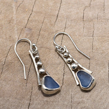 Load image into Gallery viewer, Sea glass earrings in cornflower blue in handcrafted settings of sterling silver (E812)
