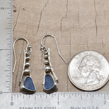 Load image into Gallery viewer, Sea glass earrings in cornflower blue in handcrafted settings of sterling silver (E812)
