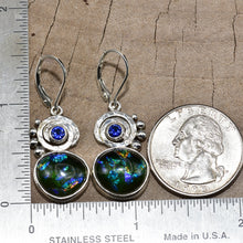 Load image into Gallery viewer, Dichroic glass dangle earrings in hand crafted setting sterling silver. (E815)
