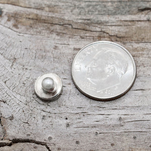 Pearl stud earrings in handmade sterling silver bezel settings. (E88)
