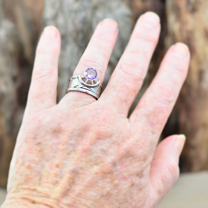 Amethyst ring in sterling silver as worn on hand